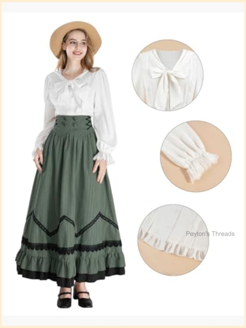 Victorian Renaissance Costume 2-Piece Velvet & Cotton A-Line Maxi Skirt - Picture 2 of 7